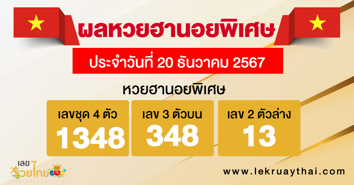 ผลหวยฮานอยพิเศษ 20/12/67-"Special Hanoi lottery results 201267"