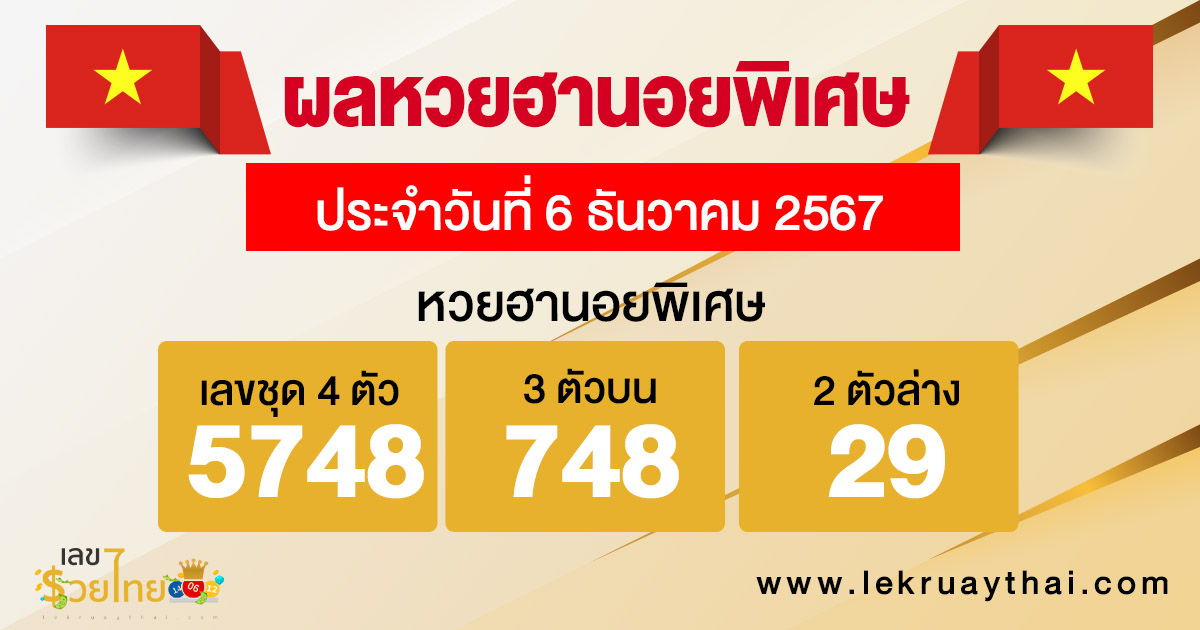 ผลหวยฮานอยพิเศษ 6/12/67-"Special Hanoi lottery results"