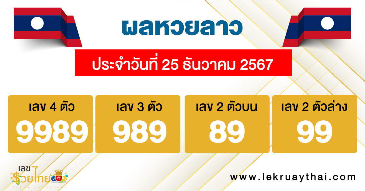 ผลหวยลาว 25/12/67-"Lao lottery results 25/12/67"