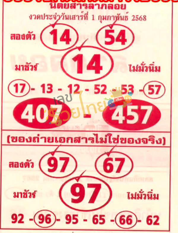 เลขลาภลอย 1 02 68-"Fortune number"