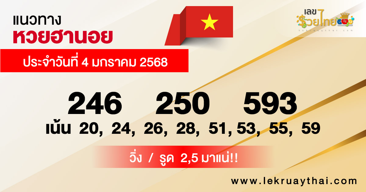 แนวทางหวยฮานอย 4/01/68-"Hanoi lottery guidelines"