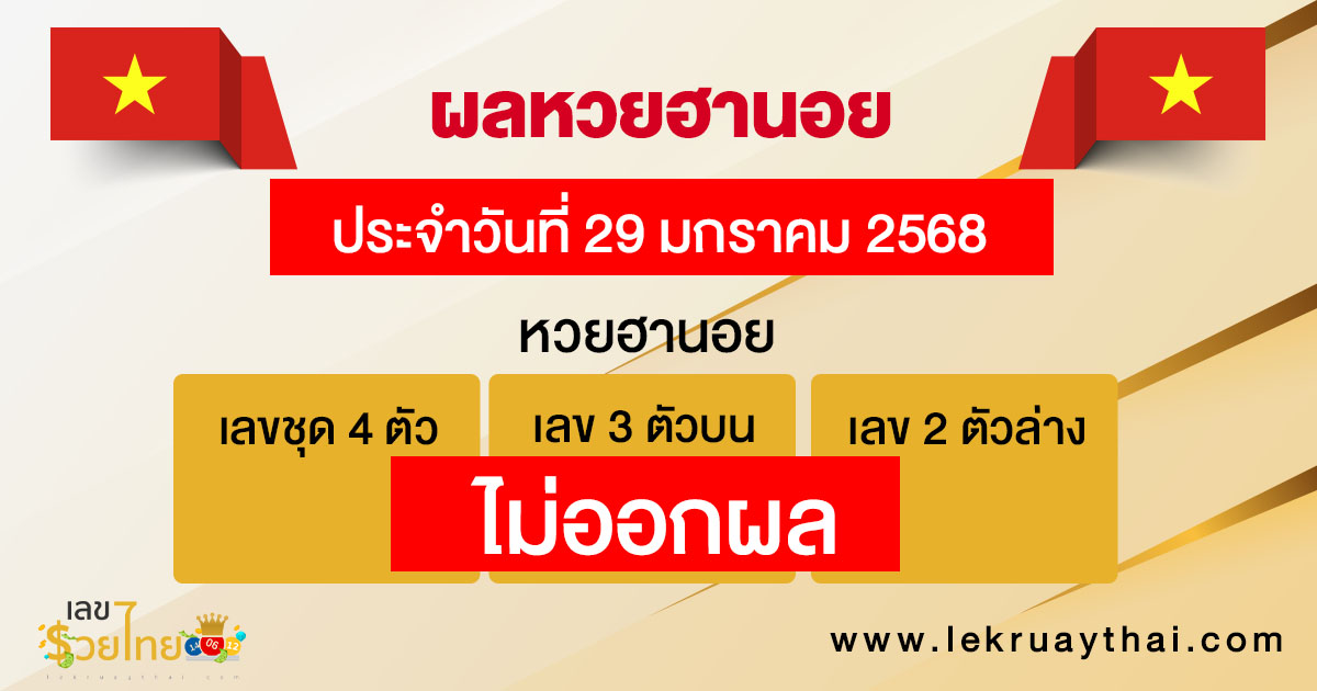 ผลหวยฮานอย 29/01/68-"Hanoi lottery results 29/01/68"