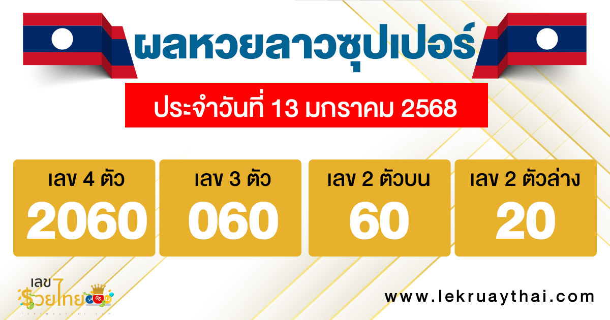 ผลหวยลาวซุปเปอร์ 13/01/68 -"Lao Super Lottery Results 13/01/68"