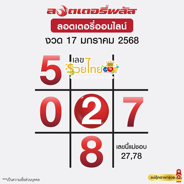 ลอตเตอรี่พลัส 17 01 68-"Lottery Plus"