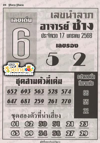 เลขอาจารย์ช้าง 17 01 68-''Master Chang's number 17 01 68''