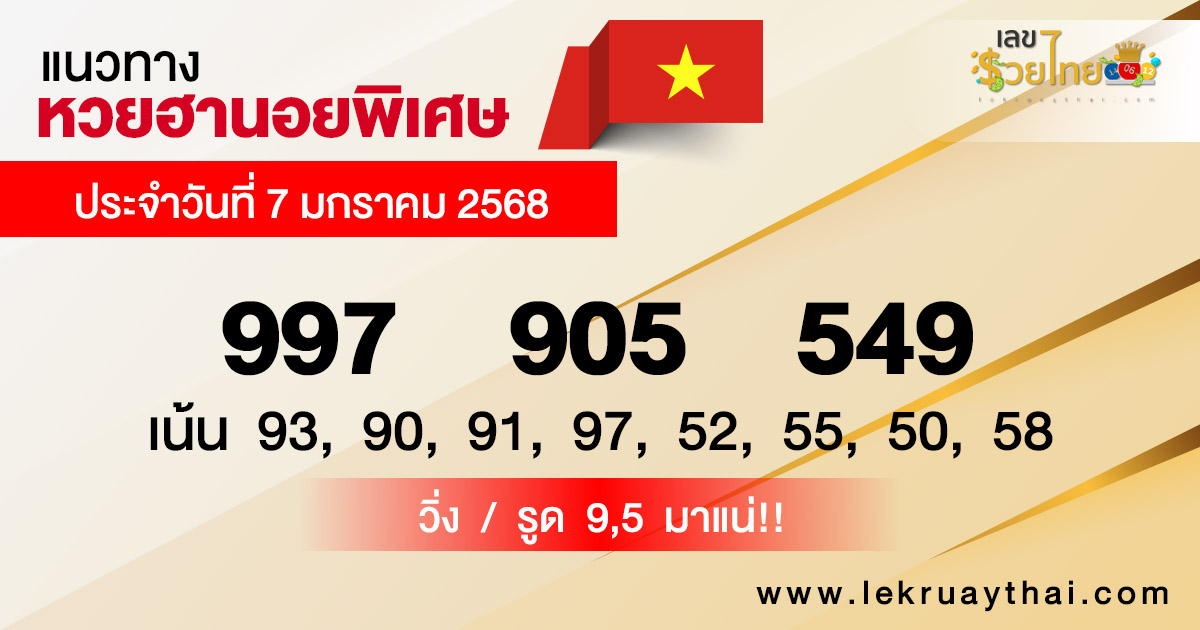 แนวทางหวยฮานอยพิเศษ 7/01/68-"Special Hanoi lottery guide 7/01/68.