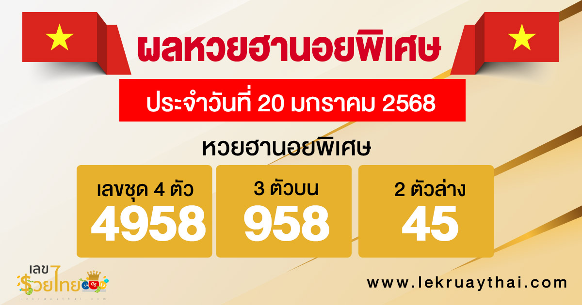 ผลหวยฮานอยพิเศษ 20/01/68-"Special Hanoi lottery results"