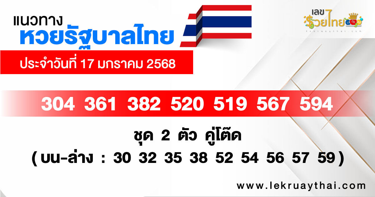 แนวทางหวยรัฐบาลไทย 17/01/68-"Thai government lottery guidelines 17/01/68"
