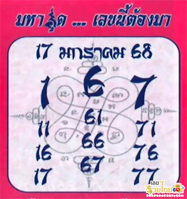 เลขมหาอุด 17 1 68 -"The lucky number is 17 1 68."