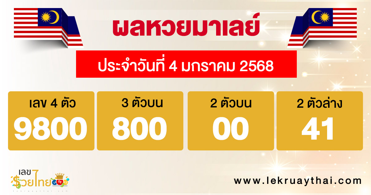 ผลหวยมาเลย์ 4/01/68-"malaysian-lottery-results"