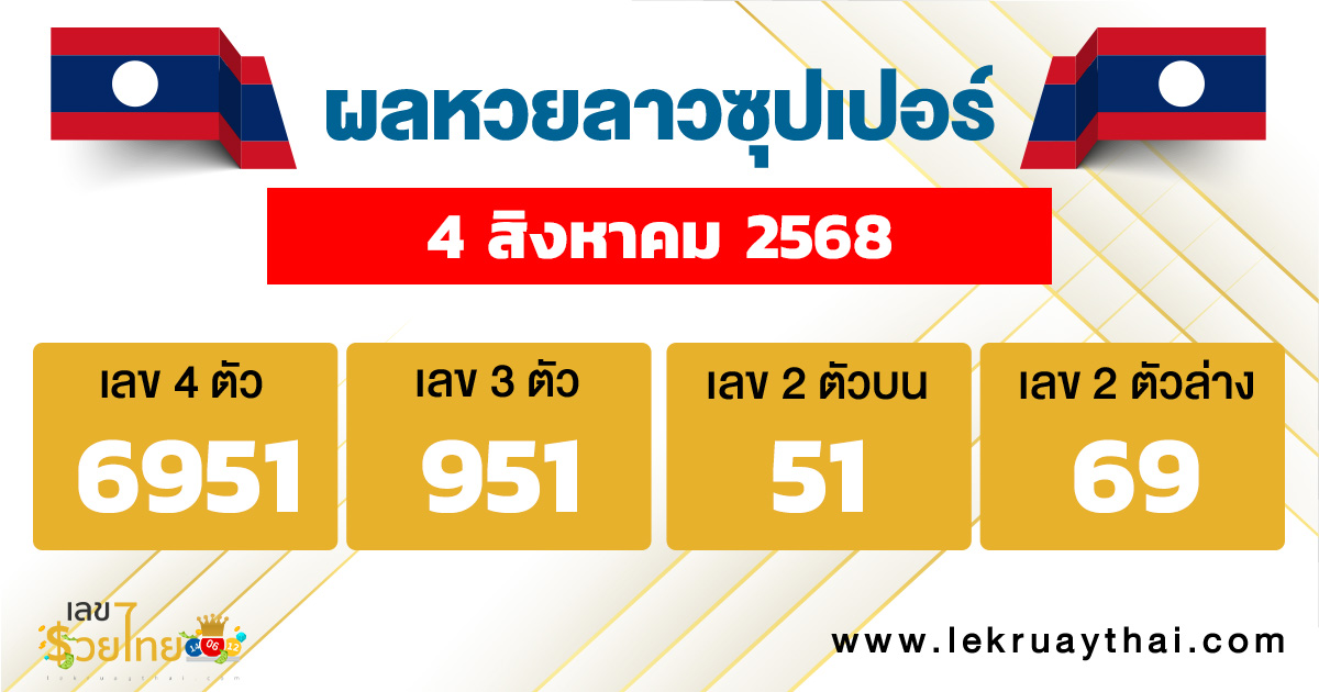 ผลหวยลาวซุปเปอร์ล่าสุด 4/8/68
