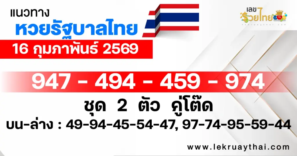 แนวทางหวยรัฐบาล 16/2/2569
